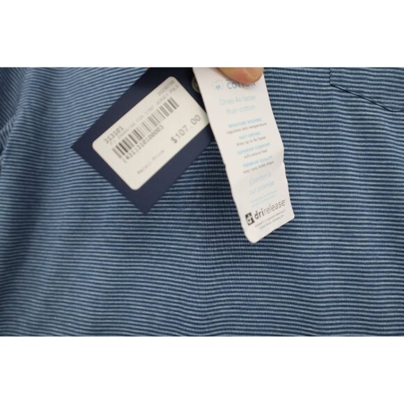 Footjoy Mens Striped Polo Golf Shirt Medium Blue Dri release Cotton Blend - Picture 6 of 10